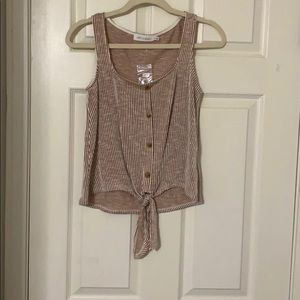 All In Favor Striped Tie Front Tank